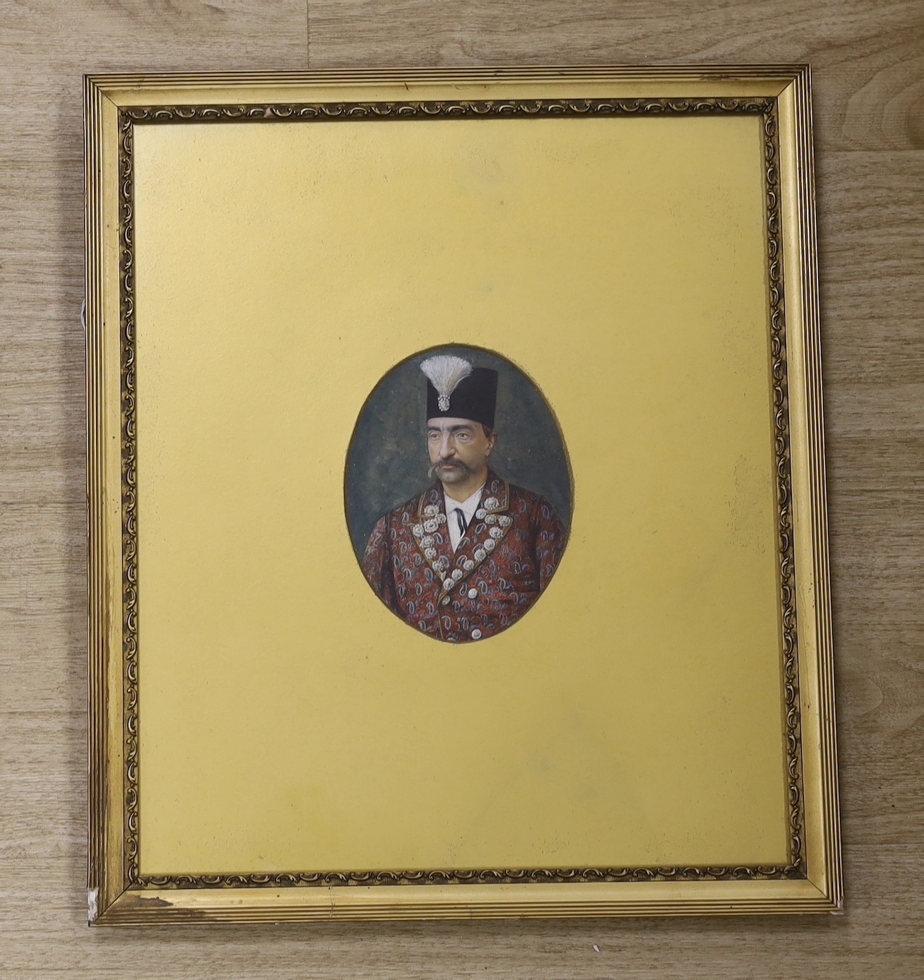 Persian School c.1900, watercolour and gouache, Portrait of a gentleman, 15 x 11.5cm